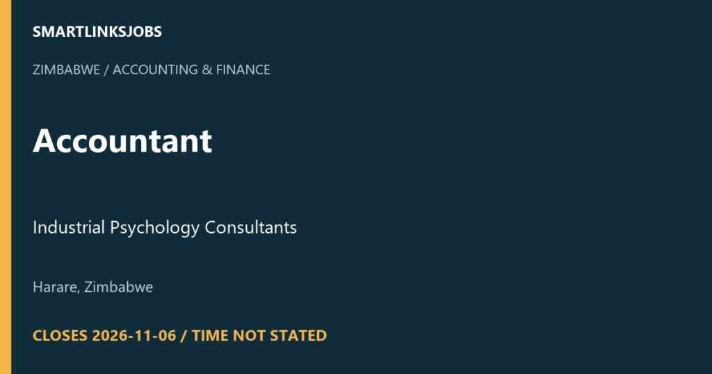 SmartLinksJobs: Accountant at Industrial Psychology Consultants, Harare, Zimbabwe