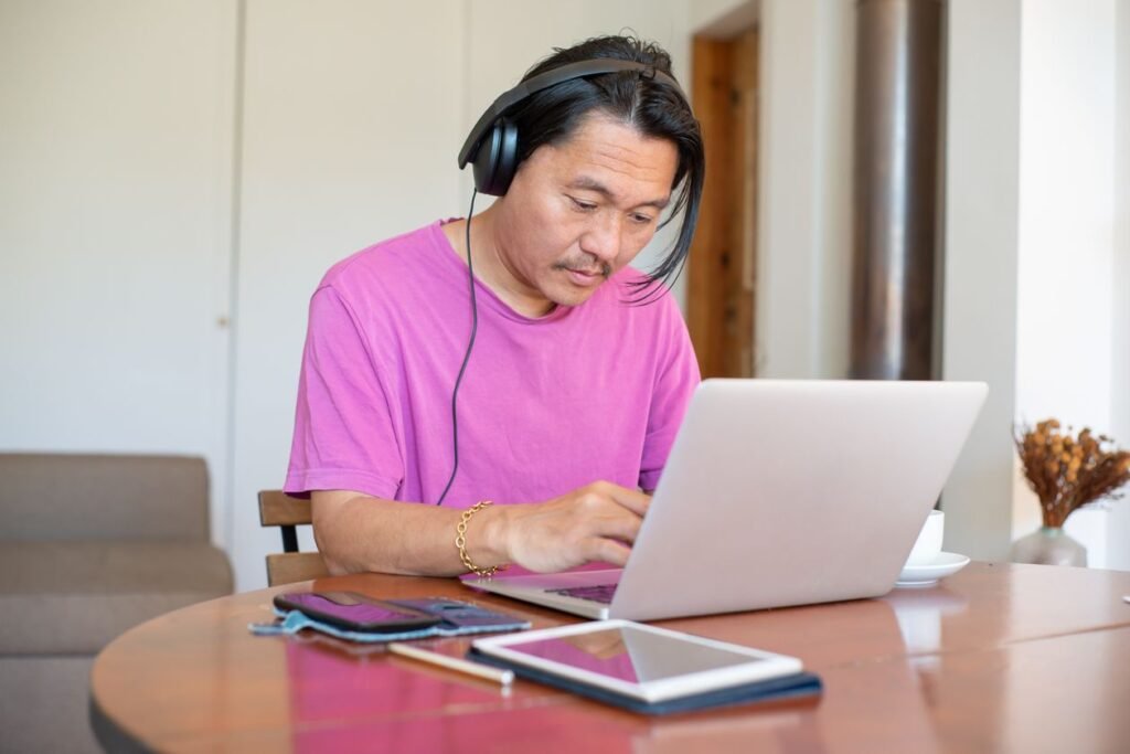 Accountant working on a laptop at a desk