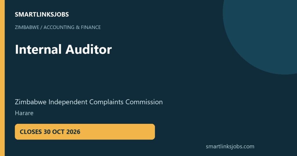SmartLinksJobs: Internal Auditor vacancy at Zimbabwe Independent Complaints Commission, Harare.
